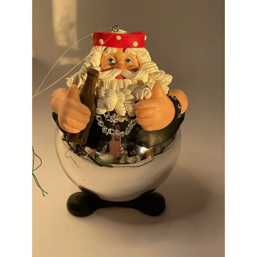 Christmas Santa Biker Ornament with Tatoo VTG Born to Be Wild Missing Glasses